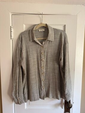 Sadie & Sage Striped Button-Up Shirt in Light Taupe